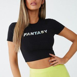 Silver Metallic Fantasy Fitted Crop Top Tee